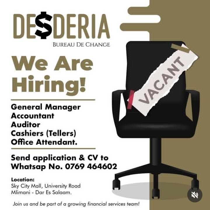 Vacancies - Accountant, Auditor, Cashiers, GM, Office Attendant